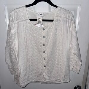 Parsley & Sage Button Up Tunic Top White Boho NWT SZ L